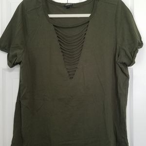 Olive Destroyed Vneck Top